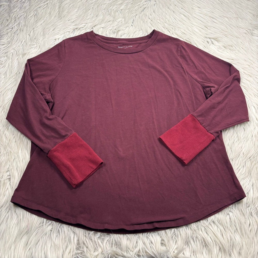 Universal Standard Women's 14-16 P (S) Burgundy Contrast Cuff Long Sleeve Tee